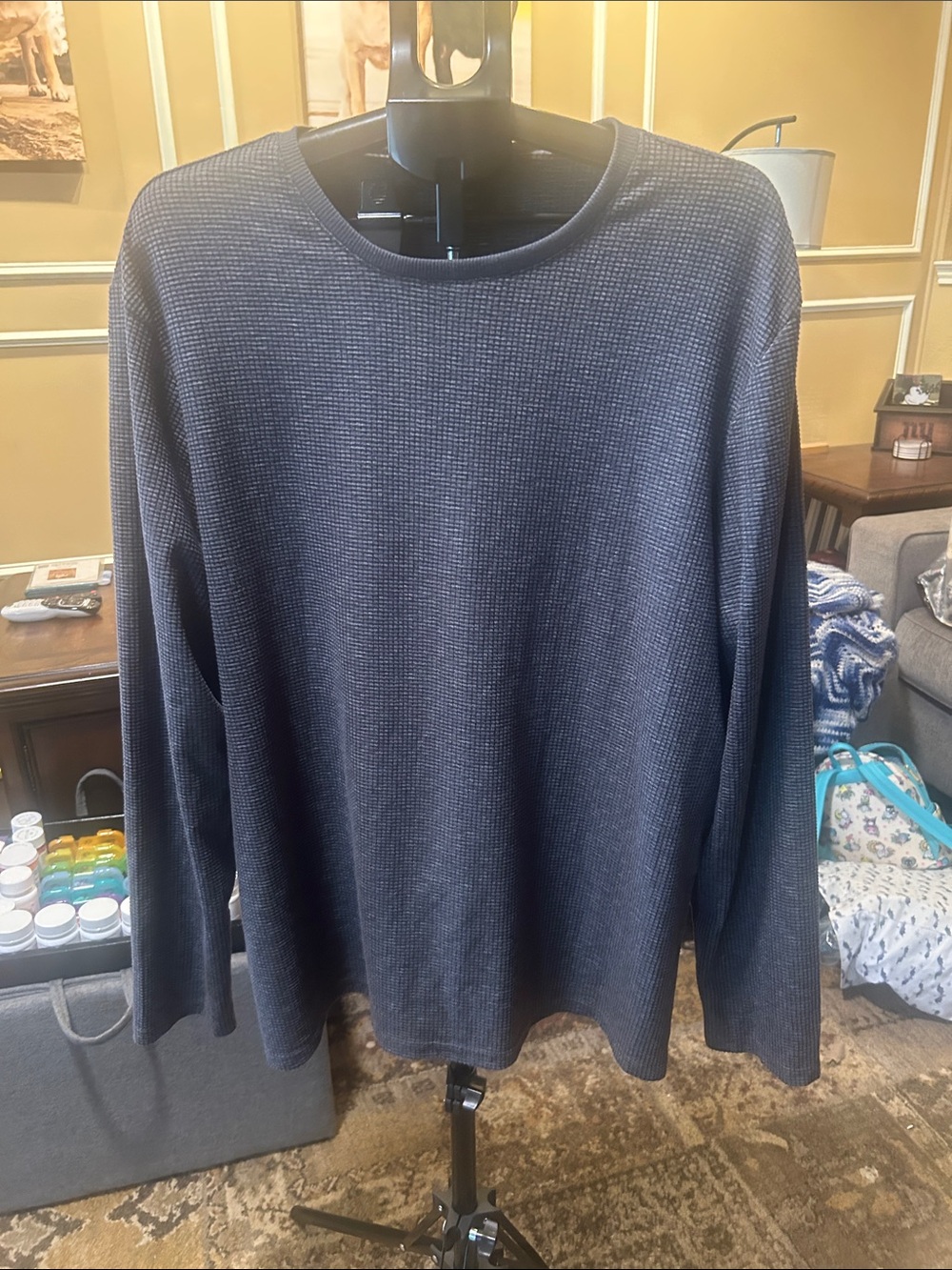 Long-Sleeve Waffle Knit Crewneck Sweater